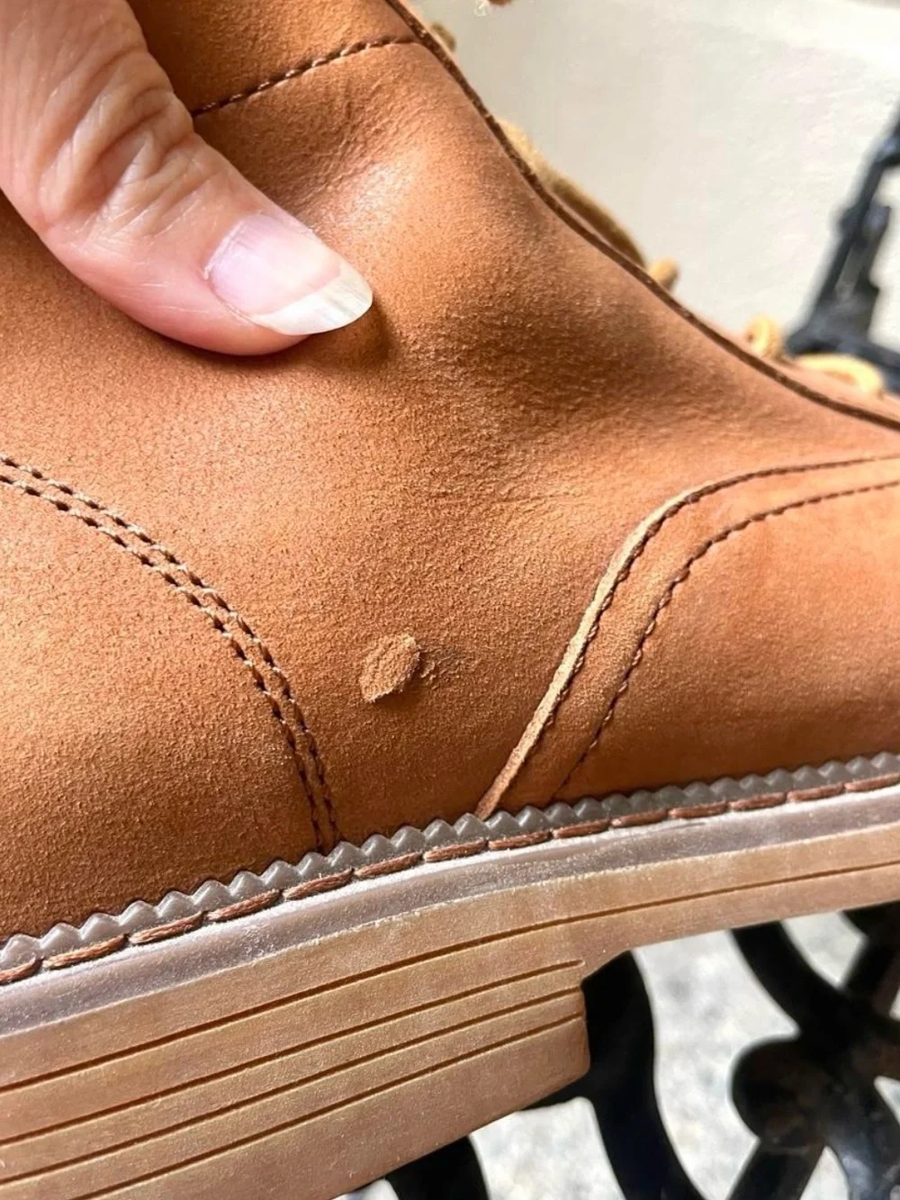 Caterpillar caramel Brown Suede Lace-Up Ankle Boots (two tiny holes) still good